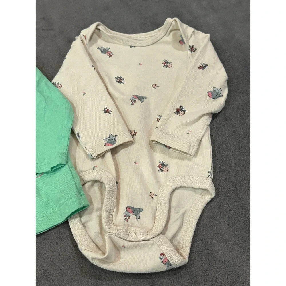 Carters and HM Baby Girl 3 Month Bodysuit and Tee Bundle 3pc Floral Dog Bird